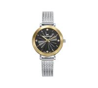 Mark Maddox MM1034-57 - Montre femme analogique deux aiguilles 31 mm, boîtier en acier et IP doré, maille milanaise en acier, cadran noir avec zircons, WR