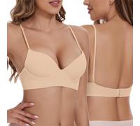 Mark T Shirt Soutien-gorge à dos bas en forme de U Soutien-gorge en fil de fer transformable Bretelles spaghetti Bralette de sommeil sans coutures Bralette Bustiers de sport pour femme, beige, 34