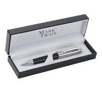 Mark Twain Stylo à bille rotatif en métal lourd argenté et noir élégant avec mécanisme rotatif avec étui noir Instrument d'écriture professionnel de qualité supérieure et idée cadeau pour homme et