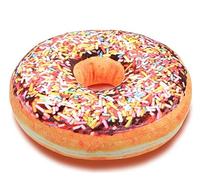Markenlos Donut Doughnut Coussin avec Chocolat Marron et Paillettes Multicolores Ø 40 cm
