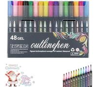 Marker Pen for Highlight, Coloring Lightstick Graffiti Pen, Double Line Contour Pens, Metallic Outline Marker Pens, Outline Markers Self-Outline Metallic Markers (48colors)