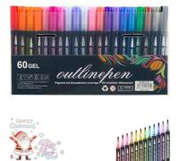 Marker Pen for Highlight, Coloring Lightstick Graffiti Pen, Double Line Contour Pens, Metallic Outline Marker Pens, Outline Markers Self-Outline Metallic Markers (60colors)