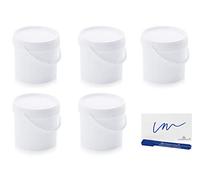 MARKESYSTEM - Seau Hermétique Catering - Pack de 5 x 3,8 litres - Cubes en plastique avec couvercle - Conteneurs empilables - Emballage, liquides et peintures - Polypropylène blanc + Kit étiqueté