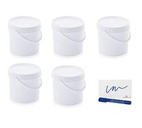 MARKESYSTEM - Seau Hermétique Pack de 5 x 5,6 litres - Conteneurs empilables en plastique avec couvercle - Récipient alimentaire, Catering Industriel, Liquides et Peintures + Kit étiqueté