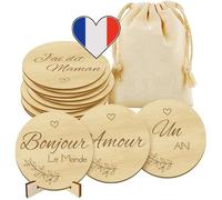 MARKETIFAR Carte Etape Bébé Bois - Pochette + 15 Disques Gravés Recto Verso + Support en Bois inclus - Cartes 30 Moments Nouveau Né Mois par Mois et 1ère Fois - Cadeau de Naissance et Grossesse