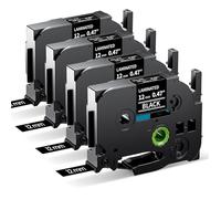 MarkField 4x TZe 12mm Ruban d'étiquettes Compatible pour Brother P-Touch Étiqueteuse TZ TZe-335 12mm x 8m Blanc sur Noir Cassette pour PT-H110 H107 H100LB H200 p300BT CUBE H101C 1000 1090 D200