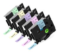 MarkField 5x Compatible Pastel Rubans d'étiquettes Rechange pour Brother P-Touch TZe TZ 12mm 0,47 laminées colores pour Ptouch PT-H107B H105 H100LB H110 H200 D200 D400 1000 1090 Cube