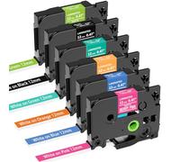 MarkField 6x Compatible avec Brother P-Touch TZ TZe Color 12mm 0.47" Ruban | TZe 12mm x 8m 0,47 laminés Étiquettes pour P touch PT-H105 H101C H110 H200 H100LB/R 1000 1010 1080 D200 D400 E100 P300BT Cube