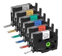 MarkField 6x TZe 12mm 0.47" Noir sur Couleur Ruban Compatible pour Brother P Touch Laminés étiquette pour PT-H105 H101C H110 H200 H100LB/R 1000 1010 1080 D200 D400 E100 P300BT Cube, 12 mm x 8 m