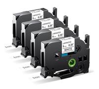 MarkField TZe-221 9mm Ruban Compatible avec Brother P touch étiquette Noir sur Blanc TZ TZe221 0.35" tape Cassette, pour PT-H100LB H105 H107 H110 PT-D210 D410, P710BT Cube, 4 Pack