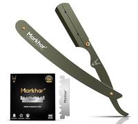 MARKHOR® Camuflaje Verde - Navaja Afeitar Profesional con 100 Cuchillas para hoja de barbero - Cuchilla de Afeitar Hombre Estilo Barbero Clásico - Kit de Afeitado Premium