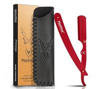 MARKHOR® Rojo - Navaja Afeitar Profesional con 100 Cuchillas para hoja de barbero - Cuchilla de Afeitar Hombre Estilo Barbero Clásico - Kit de Afeitado Premium