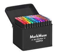 MarkMuse 120 Couleurs Feutre a Alcool, Feutres Coloriage Adulte, Marqueurs à Croquis Double Pointe 2S Séchage Rapide avec Pochette de Transport et Espaceur pour les Débutants Artistes Dessin