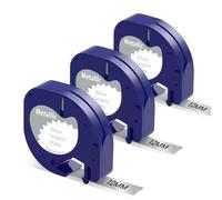 Markurlife Ruban Etiquette Compatible avec DYMO LetraTag Ruban Métallique Plastique 12mm x 4m Metallic Silver Recharge pour DYMO LetraTag LT-100H LT-100T QX50 XR XM 2000 Étiqueteuse, Noir sur Argenté