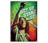 Marley, Bob - Poster - Get Up Stand Up + cadre interchangeable, Shinsuke® Maxi MDF blanc, vitre acrylique