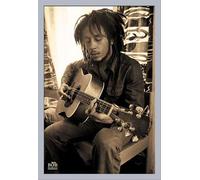Marley, Bob - Poster - Sépia + cadre amovible, Shinsuke® Maxi MDF argenté, vitre acrylique