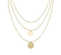 MARLION JEWELS Collier pour femme triple avec deux médaillons. Pendentif pour femme en acier plaqué en or ou en argent pour femme idéal comme cadeau... Bijoux femme (Placage d'or)