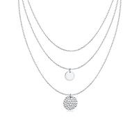 MARLION JEWELS Collier pour femme triple avec deux médaillons. Pendentif pour femme en acier plaqué en or ou en argent pour femme idéal comme cadeau... Bijoux femme (Plaqué argent)