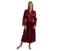Marlon Elina Peignoir en satin soyeux et dentelle florale pour femme, Cerise foncée, 42-44