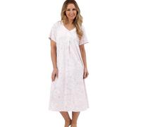 Marlon Linzi Chemise de nuit longue en jersey doux avec boutons pour femme, Croquis rose, 40-42