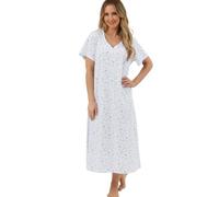 Marlon Linzi Chemise de nuit longue en jersey doux avec boutons pour femme, Bleu récolte, 44-46