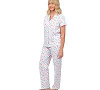 Marlon Martilla 100% Cotton Butterfly Print Jersey Revere Collar Pyjama Ensemble de Pijama, Pink, 24-26 Femme
