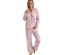Marlon Paula Ensemble Pyjama en Tricot Doux pour Femme - Haut à Manches Longues et Pantalon Long en Jersey imprimé Confortable, Rose Feuille d'automne, 36-38