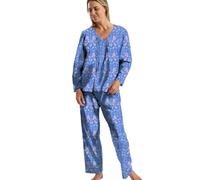 Marlon Paula Ensemble Pyjama en Tricot Doux pour Femme - Haut à Manches Longues et Pantalon Long en Jersey imprimé Confortable, Denim Feuille d'automne, 44-46