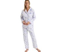 Marlon Pyjama pour Femme en Coton brossé avec col passepoilé, Bouquet Bleu, 52-54