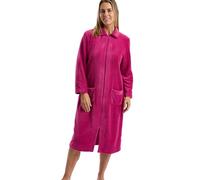 Marlon Ramona Robe de chambre confortable en polaire corail pour femme - Robe douce et chaude avec fermeture à boutons ou à glissière, col Claudine et poches, Framboise avec fermeture, 36-38