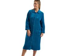 Marlon Ramona Robe de chambre confortable en polaire corail pour femme - Robe douce et chaude avec fermeture à boutons ou à glissière, col Claudine et poches, Bleu Sarcelle, 44-46