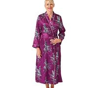 Marlon Vara Piped Floral Printed Satin Long Robe Chambre, Fuchsia, 14-16 Femme