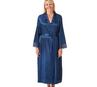 Marlon Womens Elina Silky Satin & Floral Lace Robe Chambre, Bleu océan, 46-48 Femme