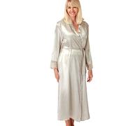 Marlon Womens Elina Silky Satin & Floral Lace Robe Chambre, Oatmeal, 14-16 Femme