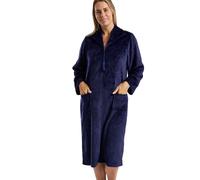 Marlon Womens Serena Front Embossed Fleece Housecoat Zip Up Bath Robe Peignoir, Tourbillon Bleu Marine, S Femme