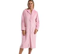 Marlon Womens Serena Front Embossed Fleece Housecoat Zip Up Bath Robe Peignoir, Tourbillon de Rose, S Femme