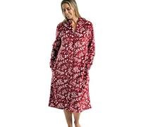 Marlon Womens Serena Front Printed Fleece Housecoat Zip Up Bath Robe Peignoir, Cerise foncée, L Femme