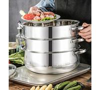 Marmite à 3 couches en acier inoxydable avec panier vapeur - Ensemble cuiseur vapeur - Pot à soupe multifonction - Marmite avec couvercles et poignées - Convient pour toutes les cuisinières à gaz