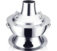 Marmite à Charbon de Bois Shabu en Acier Inoxydable de 30 cm pour Cuisiner en Plein air et Faire la fête à la Maison. Marmite Chinoise Durable pour Les réunions de Famille, Finition argentée