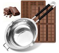 Marmite à double bain-marie de 1200 ml (1,1 qt) avec 2 moules à barres de chocolat en silicone, pot à fondre le chocolat en acier inoxydable
