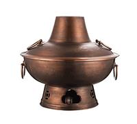 Marmite à fondue en cuivre, Hotpot traditionnel chinois, Hot Pot en cuivre, Shabu au charbon de bois vintage for 3 à 8 personnes, fête la maison, réunion famille(Brass,38cm)