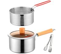 Marmite à frire en acier inoxydable 304 avec panier-filtre et poignée, mini friteuse avec couvercle visible et pince pour frire du poisson, des crevettes, du poulet des frites.