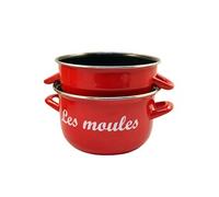 Baumalu – Marmite à moules 24 cm en acier émaillé, couvercle inox, compatible induction – Rouge