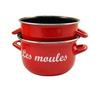 Baumalu, Marmite à Moules 24 cm Rouge en Acier Émaillé avec Couvercle Inox, Compatible Tous Feux y compris Induction, Idéale pour une Cuisine de Professionnel, Présentation Élégante et Pratique