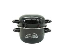 Fackelmann 66039 Marmite à moules en acier émaillé, Marmite à moules individuelle, Marmite à moules noire, Cocotte à moules, coquillages, Acier Carbone, Email, Noir, 20,5 x 26 x 17,5 cm