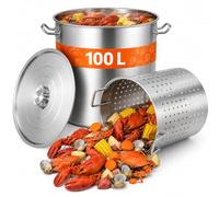 Marmite à Soupe 100L avec Couvercle et Panier, Faitout Inox Grande