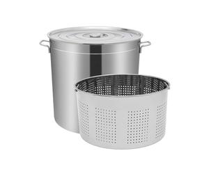 Marmite à Soupe 100L avec Couvercle et Panier, Faitout Inox Grande Marmite Compatible Induction, Gaz et Électrique, Marmite Inox pour Cuisine Professionnelle et Familiale