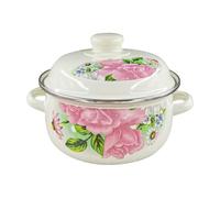 Marmite à Soupe en Émail 1,6 L à Couvercle, Style Vintage | Deux Poignées, Fond Plat, Surface Polie, Usage Maison pour Bouillon et Nouilles, Résistance Acide Alcaline