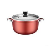 Marmite à soupe en métal avec couvercle en verre et poignées doubles pour ragoût, bouillon d'os, cuisson sur cuisinière à gaz à induction, rouge, 22 cm