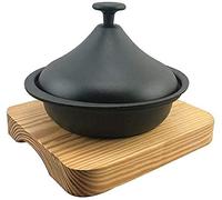 Marmite À Tajine En Fonte Avec Couvercle Matériau En Fonte Grande Mijoteuse Sans Plomb Faite À La Main Avec Plancher En Bois Pour Différents Styles De Cuisson Différentes Tailles-20cm/7.87 Inches
